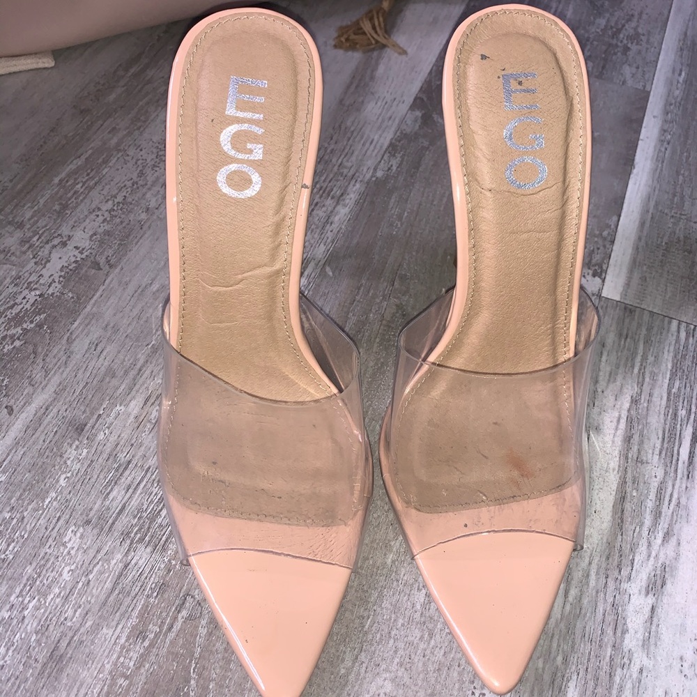 Clear pointy heels nude